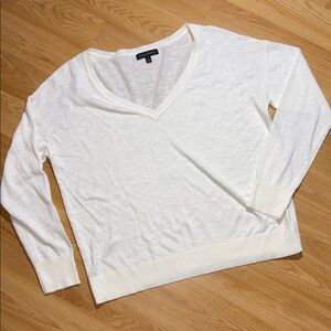 Banana Republic White V-Neck Sweater Linen Viscose Lightweight Size Large